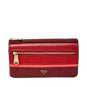 NWT Fossil RFID Preston Zip Clutch Wallet Midnight Crimson